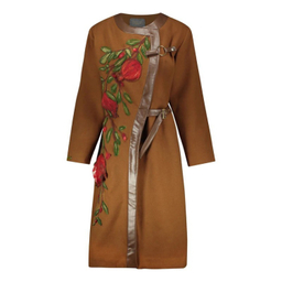 پالتو زنانه گره استایل مدل ناردونه مزین به هنر کچه رنگ شتری