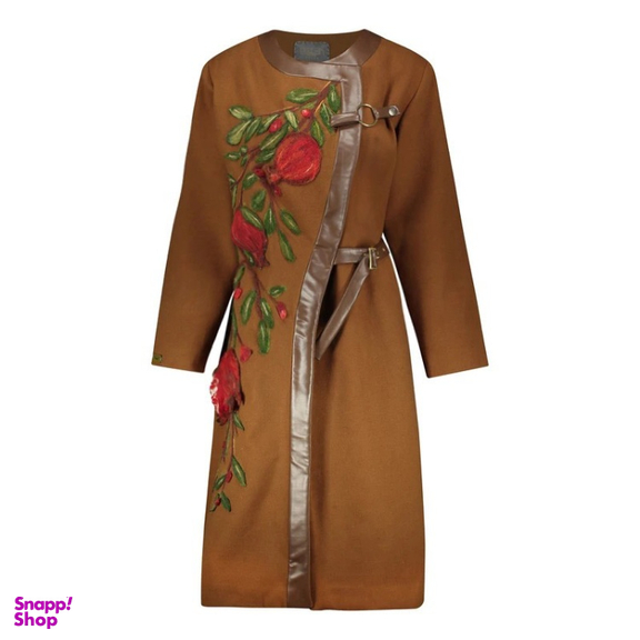 پالتو زنانه گره استایل مدل ناردونه مزین به هنر کچه رنگ شتری