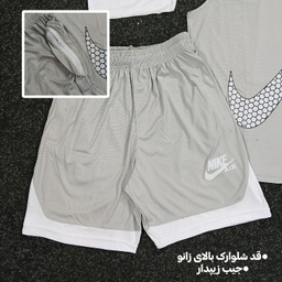 ست تاپ و شلوارک و اسکارف ورزشی مردانه طرح نایک کد 1592 رنگ طوسی