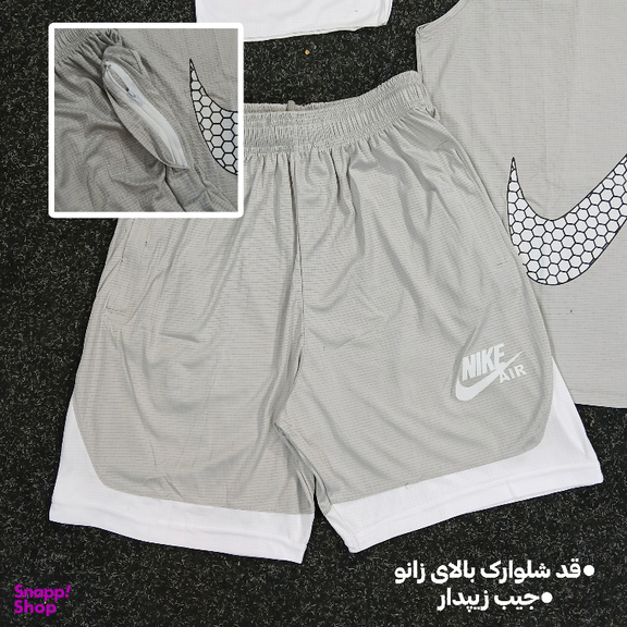 ست تاپ و شلوارک و اسکارف ورزشی مردانه طرح نایک کد 1592 رنگ طوسی