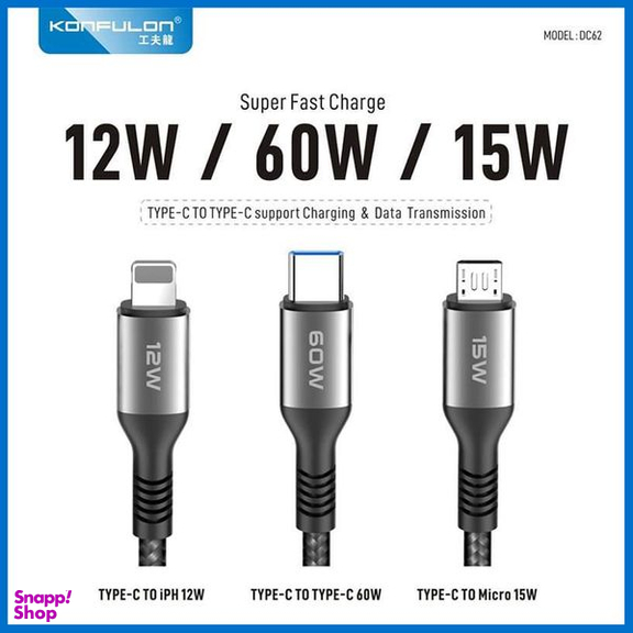 کابل تبدیل usb-C به usb-C / MicroUSB / لایتنینگ کانفلون مدل DC62 طول 1.2 متر