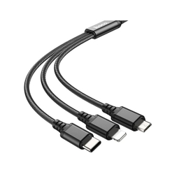 کابل تبدیل 3 کاره USB به لایتنینگ و MicroUSB و USB-C هوکو مدل X76 3IN1 طول 1 متر