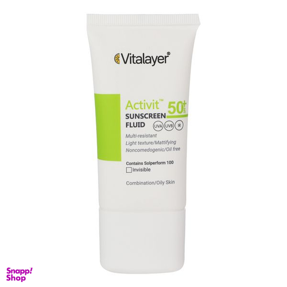 فلوئید ضدآفتاب بی رنگ ویتالیر SPF 50 مدل Activit مناسب پوست های مختلط و چرب حجم 50 میلی لیتر