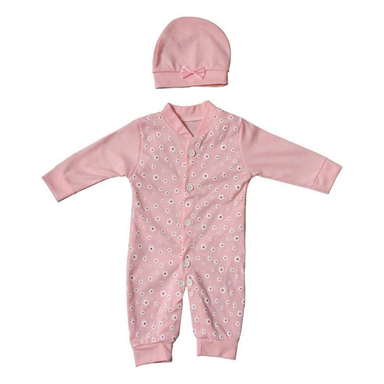 ست سرهمی و کلاه نوزادی مدل آرامیس رنگ صورتی