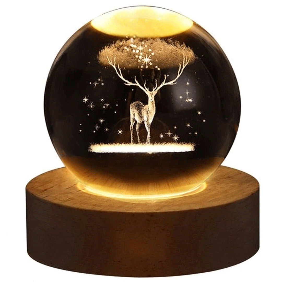 چراغ خواب مدل گوی کریستال طرح گوزن سه بعدی