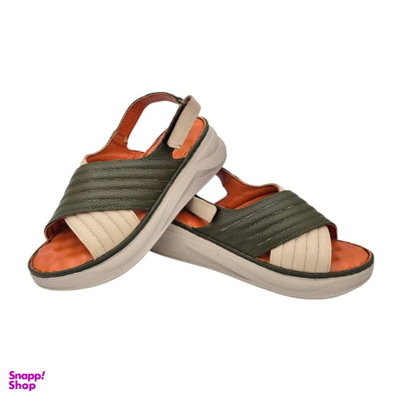 صندل طبی زنانه چرم ریباری مدل R70 رنگ سبز شیری