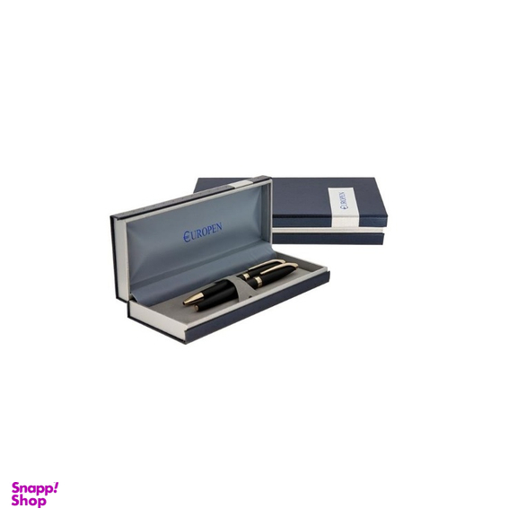 ست خودکار و روان نویس یوروپن مدل Ring بدنه مشکی و گیره طلایی