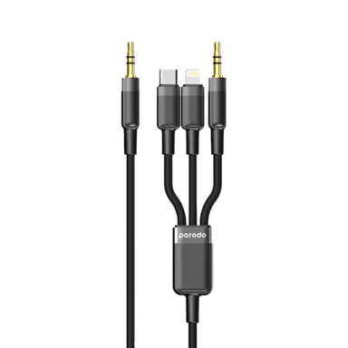 کابل تبدیل Jack 3.5mm به Type-C/Jack 3.5mm/Lightning پورودو مدل PD-AUX3N1-BK طول 1.2 متر
