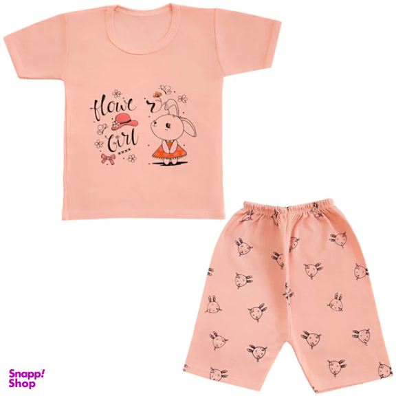 ست تیشرت آستین کوتاه شلوارک دخترانه مدل خرگوش کد 4061 رنگ صورتی