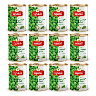 کنسرو نخود سبز شمال شهدین وزن 370 گرم بسته 12 عددی