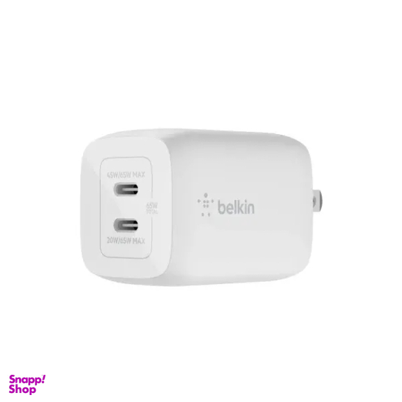 شارژر 65 وات بلکین مدل Belkin Dual USB-C GaN Wall Charger WCH013