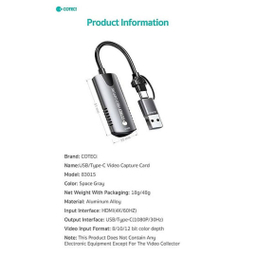 مبدل USB و Type-C به HDMI کوتتسی کد 83015