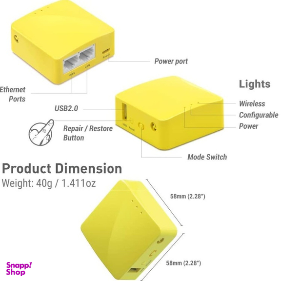 روتر قابل حمل منگو مدل iNet MANGO GL-MT300N-V2 Mini Travel Router