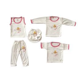 ست 5 تکه لباس نوزادی مدل خرس و اردک رنگ سفید صورتی