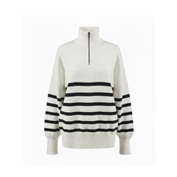 پولیور زنانه طرح بافت راه راه مدل ایلیا رنگ سفید