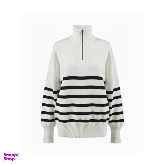 پولیور زنانه طرح بافت راه راه مدل ایلیا رنگ سفید