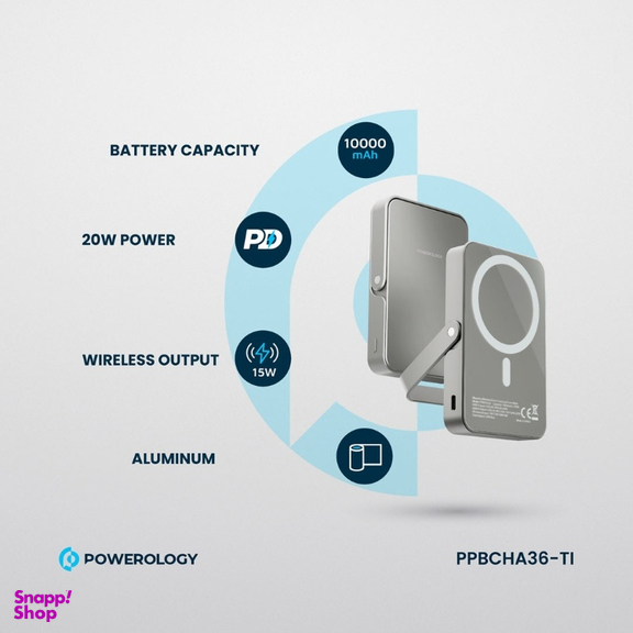 پاوربانک پاورولوژی مدل MagSafe PPBCHA36 ظرفیت 10000 میلی‌ آمپر‌ ساعت