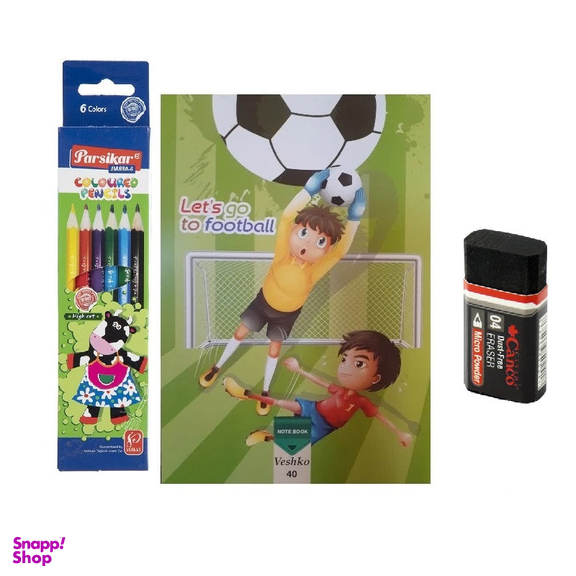 مداد رنگی ۶ رنگ پاسیکار مدل دریم به همراه دفتر نقاشی و پاک کن مجموعه ۸ عددی