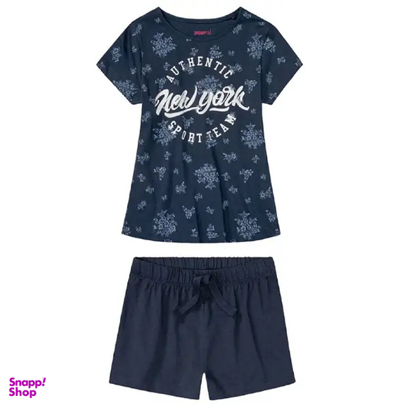 ست تیشرت و شلوارک دخترانه پیپرتس کد 142 رنگ سرمه‌ ای