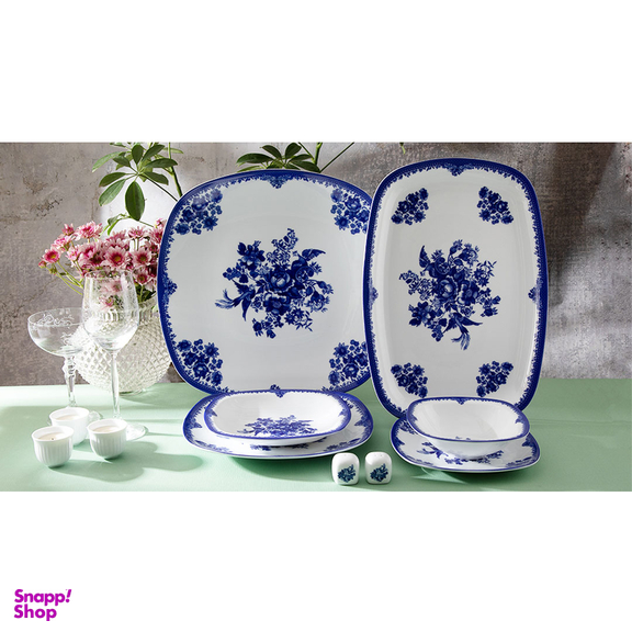 سرویس چینی غذاخوری 27 پارچه چینی زرین ایران مدل کواترو طرح فلورانس درجه عالی