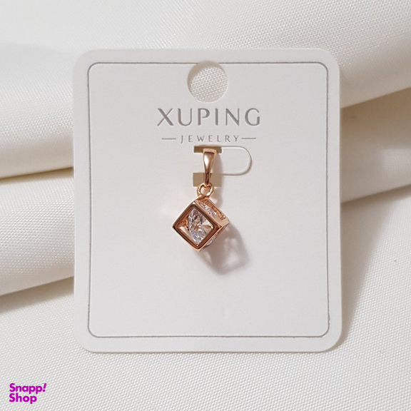 آویز گردنبند زنانه ژوپینگ مدل مکعب نگینی 491 رنگ طلایی