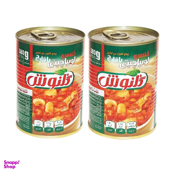 کنسرو لوبیا چیتی با قارچ گلنوش وزن 380 گرم بسته 2 عددی