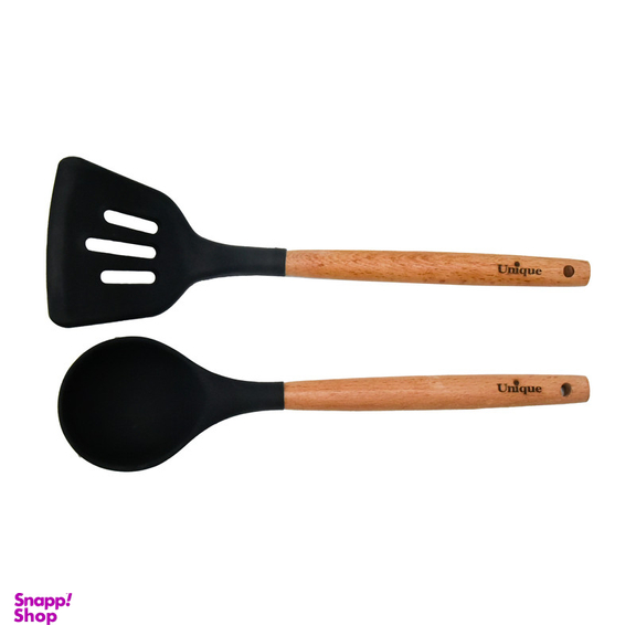 سرویس کفگیر و ملاقه 10 پارچه یونیک مدل دسته چوب t کد 1175