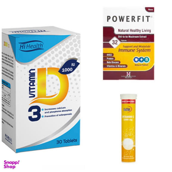 قرص د3 قرص پاورفیت، قرص جوشان ویتامین سی یوروویتال و د3 های هلث مجموعه 3 عددی
