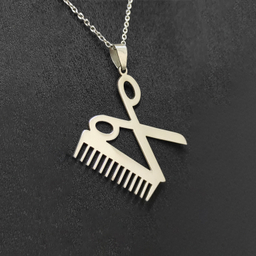 گردنبند استیل مدل شانه و قیچی کد Am011 رنگ نقره ای