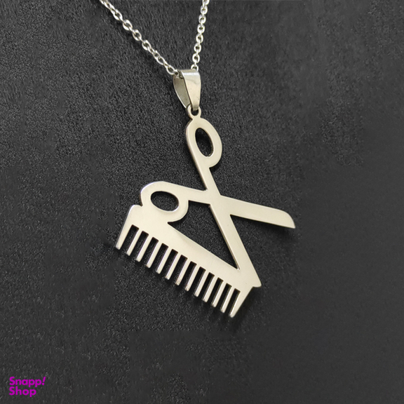 گردنبند استیل مدل شانه و قیچی کد Am011 رنگ نقره ای