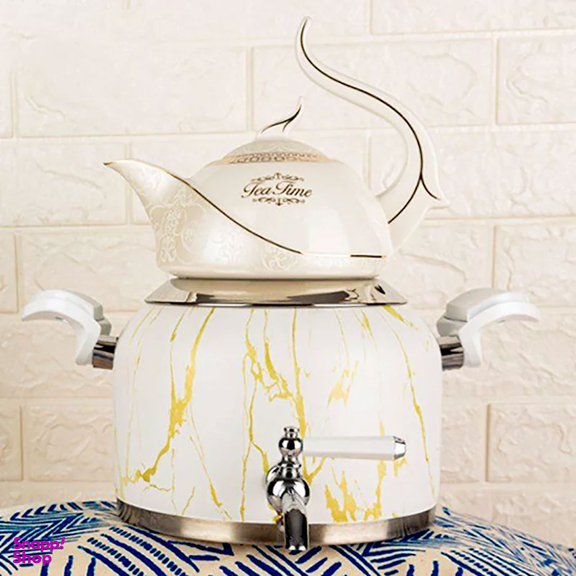 ست کتری قوری کروپ ست مدل رنگی ماربل کد 915