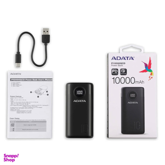 شارژر همراه ای دیتا مدل P10000QCD ظرفیت 10000 میلی آمپر ساعت