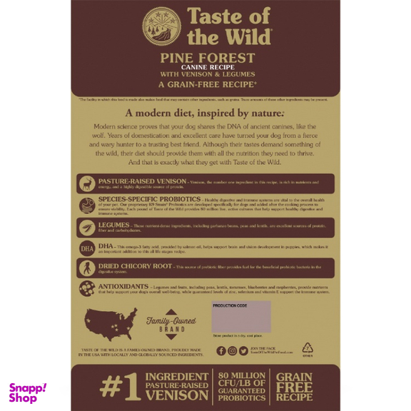 غذای خشک سگ تیست آف وایلد مدل PineForest طعم گوزن و حبوبات کد 9736 وزن 2 کیلوگرم