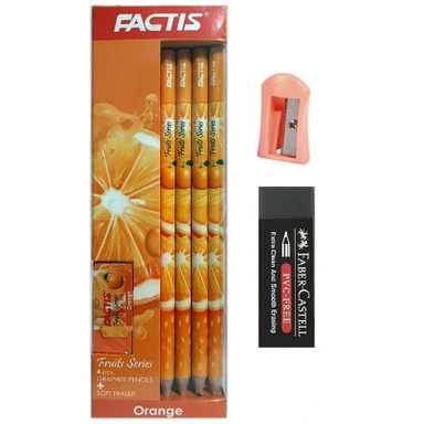 مداد مشکی فکتیس مدل میوه ای به همراه پاکن و تراش مجموعه 6 عددی