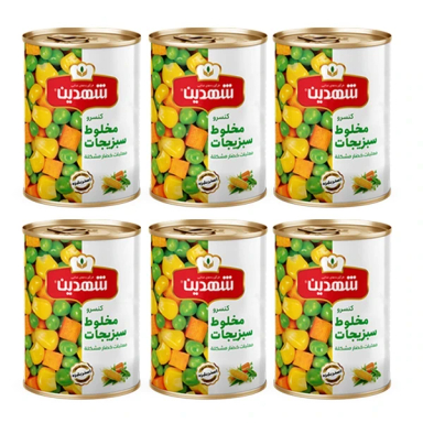 کنسرو مخلوط سبزیجات شهدین وزن 370 گرم بسته 6 عددی