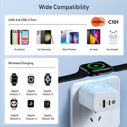 شارژر دیواری موبایل و ساعت 23 وات کربی مدل C101 3in1