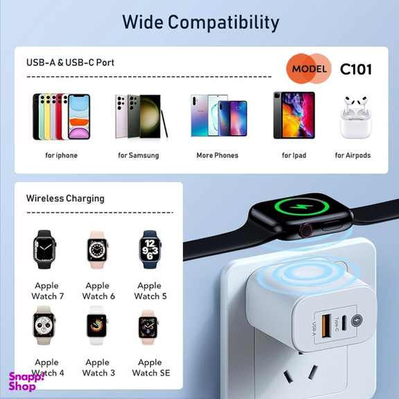 شارژر دیواری موبایل و ساعت 23 وات کربی مدل C101 3in1