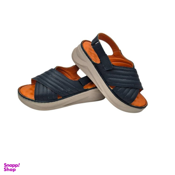 صندل طبی زنانه چرم ریباری مدل R70 رنگ سرمه ای