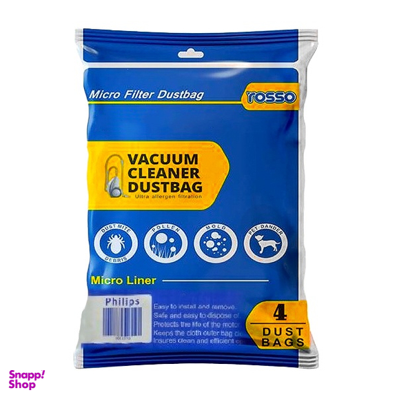 کیسه جاروبرقی روسو مدل پاکت میکرو نایلونی P3 فیلیپس کاست دار بسته 4 عددی