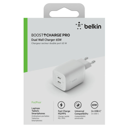 شارژر دیواری 65 وات بلکین مدل WCH013vfWH USB-C PD/GaN/PPS