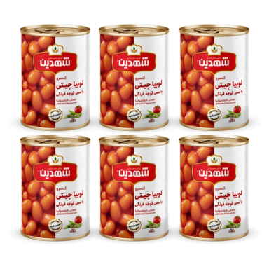 کنسرو لوبیا چیتی با سس گوجه فرنگی شهدین وزن 370 گرم بسته 6 عددی