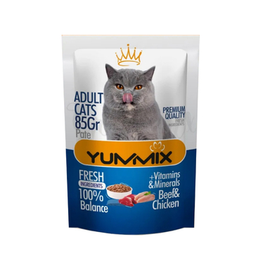 پوچ گربه یامیکس مدل پته مرغ و گوشت وزن 85 گرم