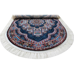 فرش ماشینی مدل بیضی طرح ناردون زمینه سرمه ای