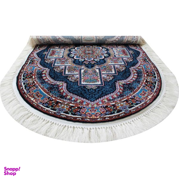 فرش ماشینی مدل بیضی طرح ناردون زمینه سرمه ای