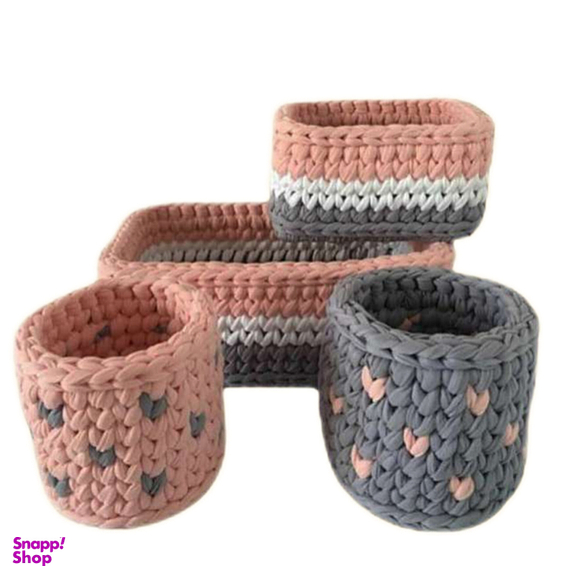 ست سبد قلاب بافی تریکو کد 2 مجموعه 4 عددی