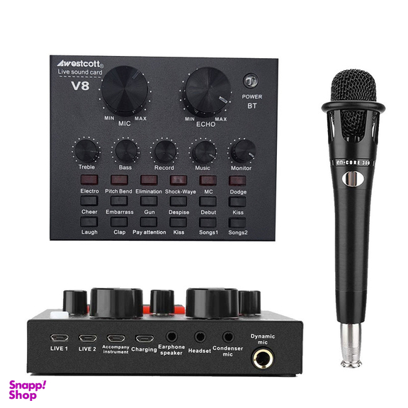کارت صدا استودیو وسکات مدل v8 به همراه میکروفون کاندنسر و پایه