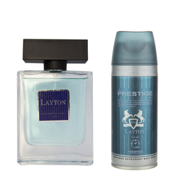 ادو تویلت مردانه پرستیژ مدل Layton حجم 100 میلی لیتر به همراه اسپری بدن مردانه نیو پرستیژ کالر مدل Layton حجم 150 میلی لیتر