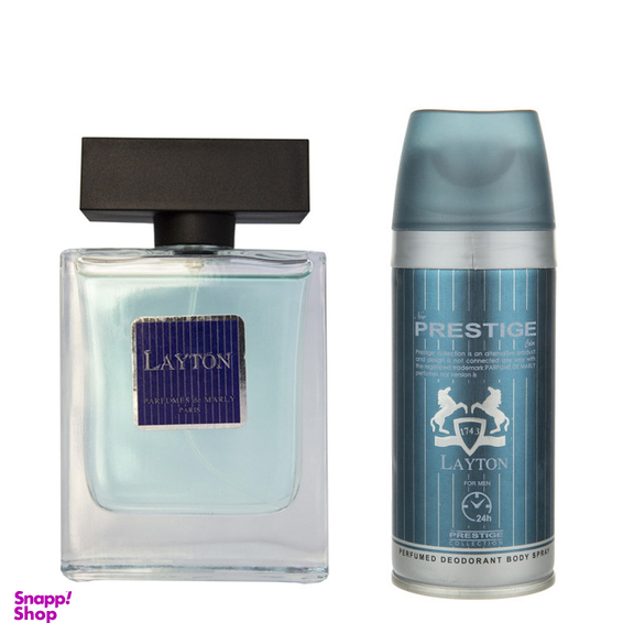 ادو تویلت مردانه پرستیژ مدل Layton حجم 100 میلی لیتر به همراه اسپری بدن مردانه نیو پرستیژ کالر مدل Layton حجم 150 میلی لیتر
