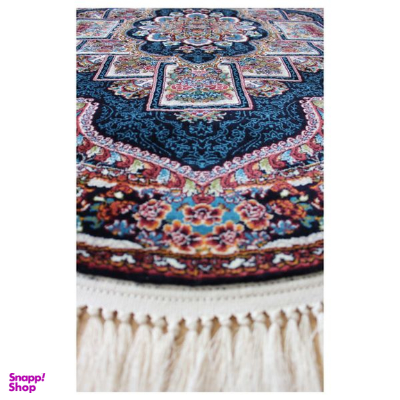 فرش ماشینی مدل بیضی طرح ناردون زمینه سرمه ای