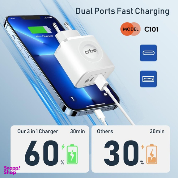 شارژر دیواری موبایل و ساعت 23 وات کربی مدل C101 3in1